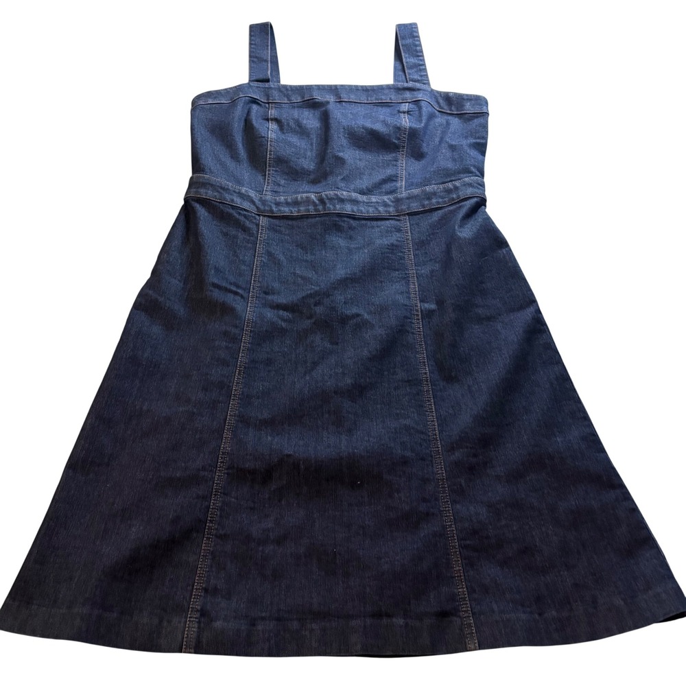 Ann Taylor Factory Dark Wash Denim Midi Dress Square Neck Blue Size 14 NWT